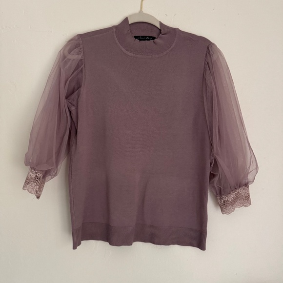 A Love Story Lavender Puff Sleeve Sweater | Size L - Picture 1 of 6